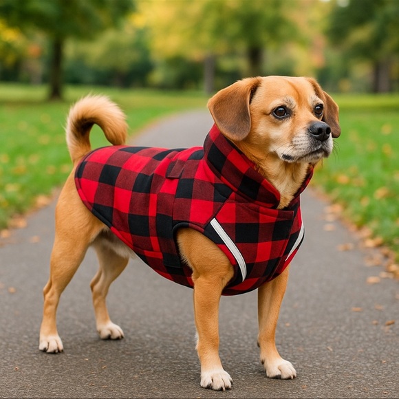 RC Pets Buffalo Plaid Medium Dog Jacket Reflective Trim Red Black Cozy Coat - Picture 1 of 7